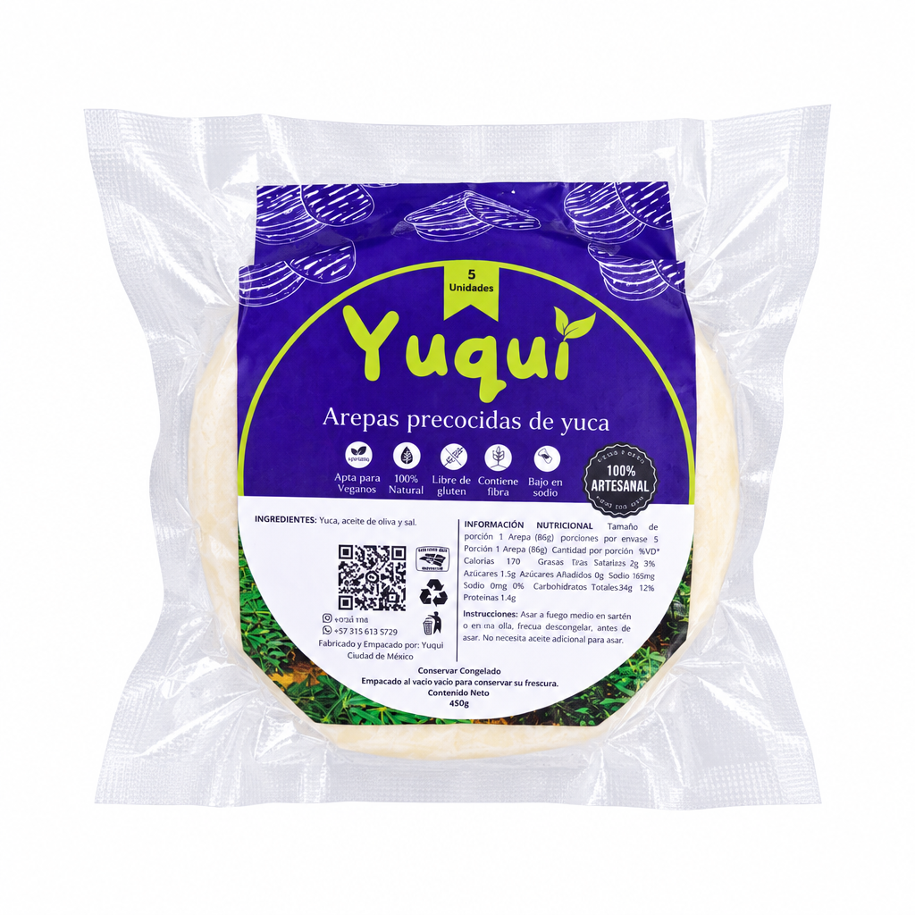 AREPA SÓLO DE YUCA PAQUETE DE 5 UN, YUQUI